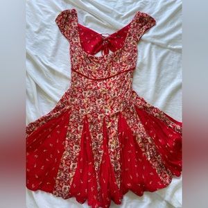 Free people backless square neck red floral dress